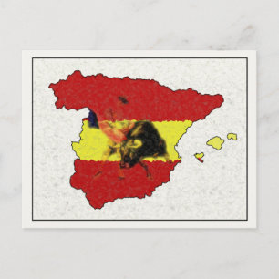 España Mapa postal con toro y matador