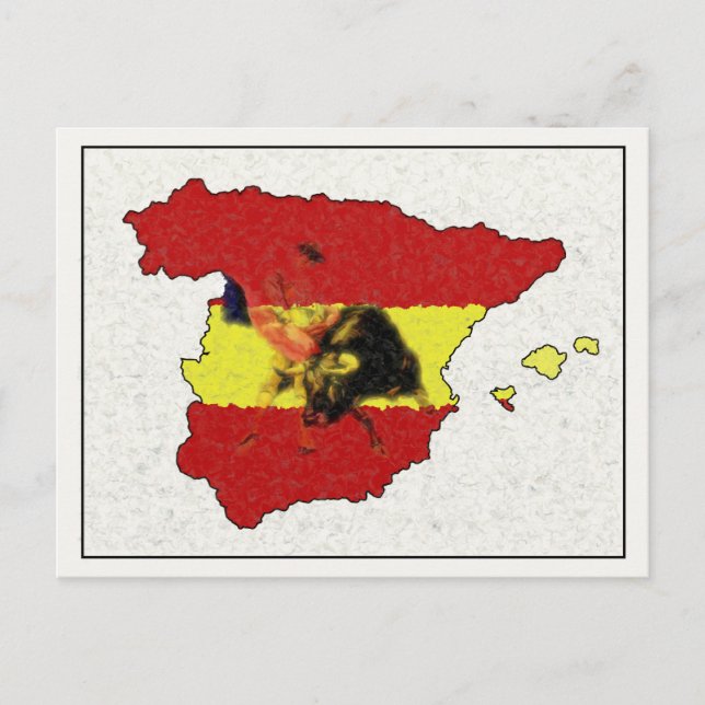 España Mapa postal con toro y matador (Anverso)