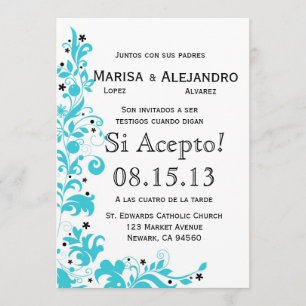 Español del en de Azul Y Blanco Invitacion de Boda