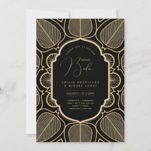 Espanol Invitación Boda Elegant Black Gold Wedding