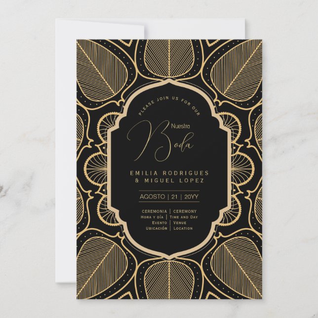 Espanol Invitación Boda Elegant Black Gold Wedding (Anverso)