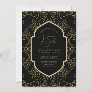 Espanol Invitación Boda Elegant Black Gold Wedding