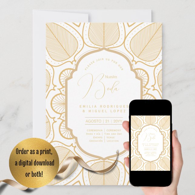 Espanol Invitación Boda Elegante Boda de Oro Blanc (Subido por el creador)