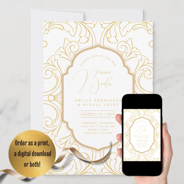 Espanol Invitación Boda Elegante Boda de Oro Blanc (Subido por el creador)