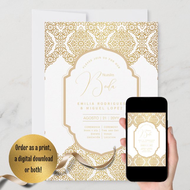 Espanol Invitación Boda Elegante Boda de Oro Blanc (Subido por el creador)
