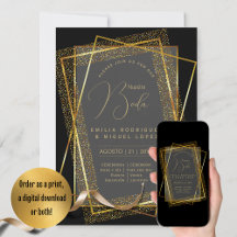 Espanol Invitación Boda Elegante Boda de Oro Negro