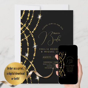Espanol Invitación Boda Elegante Boda de Oro Negro
