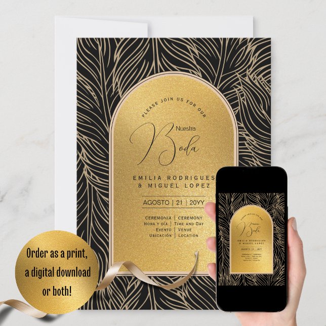 Espanol Invitación Boda Elegante Boda de Oro Negro (Subido por el creador)