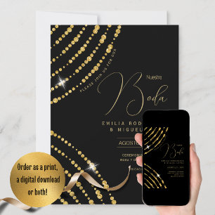 Espanol Invitación Boda Elegante Boda de Oro Negro