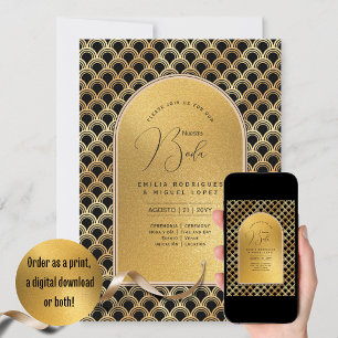 Espanol Invitación Boda Elegante Boda de Oro Negro