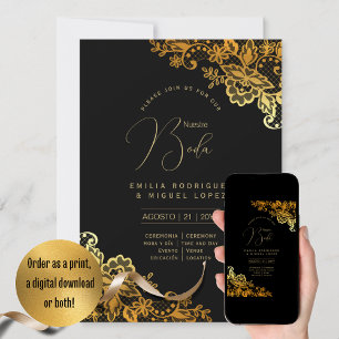 Espanol Invitación Boda Elegante Boda de Oro Negro