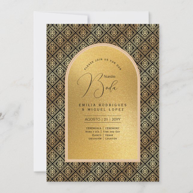 Espanol Invitación Boda Elegante Boda de Oro Negro (Anverso)