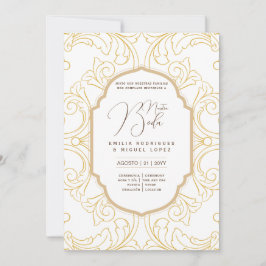 Espanol Invitación Boda Elegante Ornato de Oro Bla