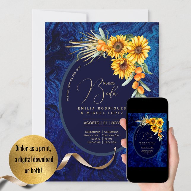 Espanol Invitación Boda Flores Rústicas Azul Inv (Subido por el creador)