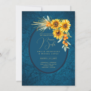 Espanol Invitación Boda Flores Rústicas Azules