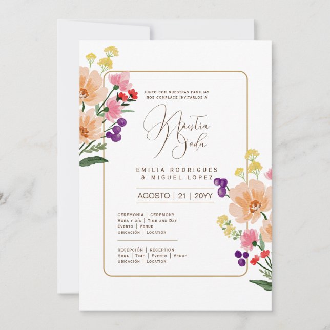 Espanol Invitación de Boda Boda floral de verano (Anverso)