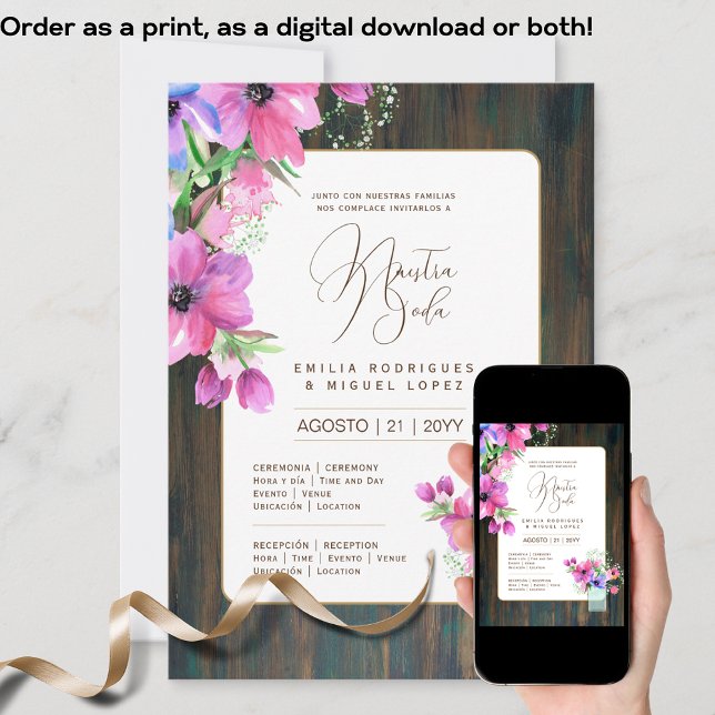 Espanol Invitación de Boda Boda floral Rústico I (Subido por el creador)