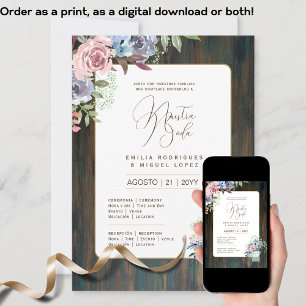 Espanol Invitación de Boda Boda floral Rústico I