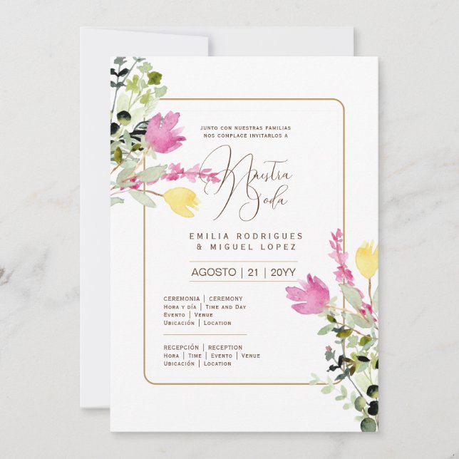 Espanol Invitación de Boda Verano Boda Floral I (Anverso)