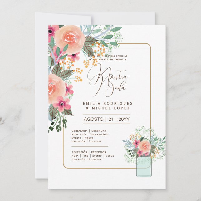 Espanol Invitación de Boda Verano Boda Floral I (Anverso)