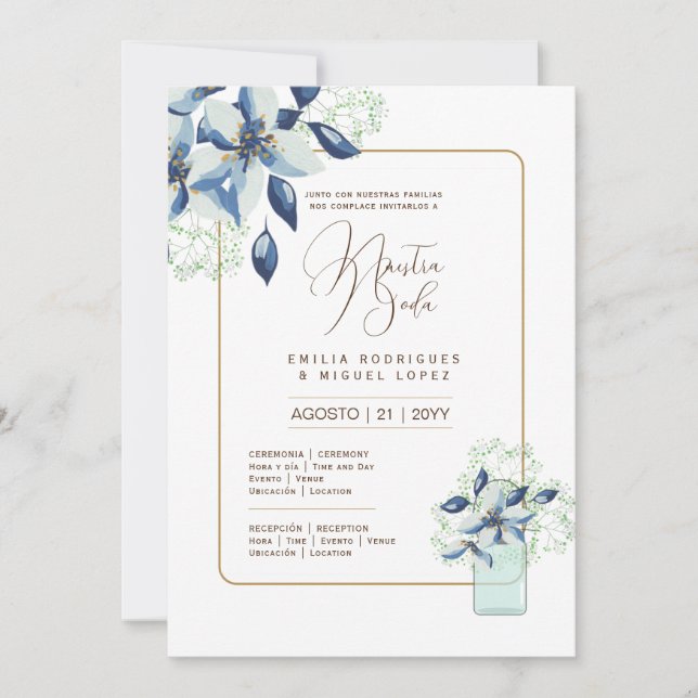 Espanol Invitación de Boda Verano Boda Floral I (Anverso)