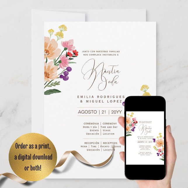 Espanol Invitación de Boda Verano Boda Floral I (Subido por el creador)