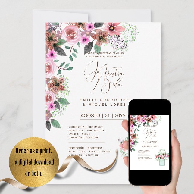 Espanol Invitación de Boda Verano Boda Floral I (Subido por el creador)