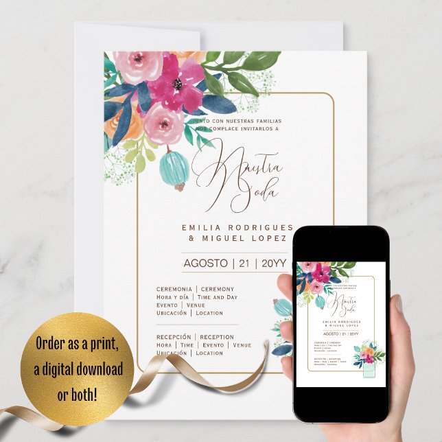 Espanol Invitación de Boda Verano Boda Floral I (Subido por el creador)