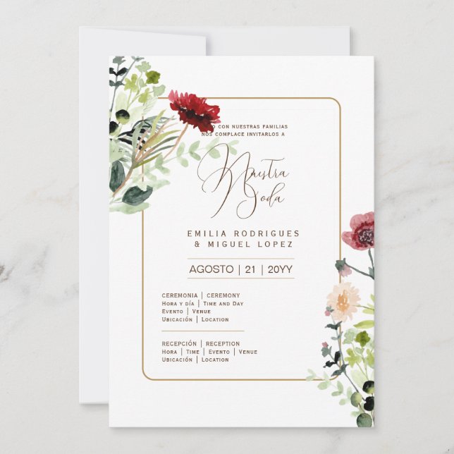 Espanol Invitación de Boda Verano Boda Floral I (Anverso)