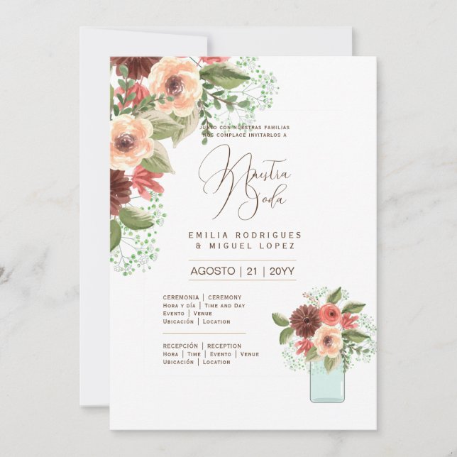 Espanol Invitación de Boda Verano Boda Floral I (Anverso)