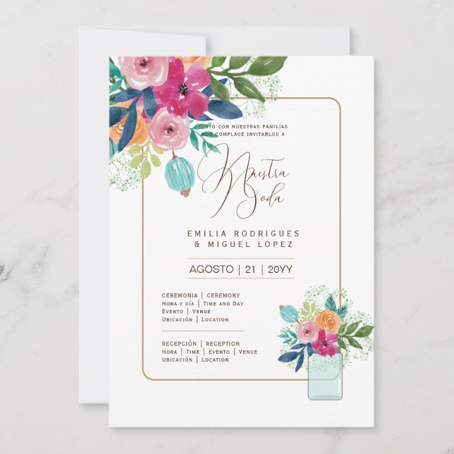 Espanol Invitación de Boda Verano Boda Floral I (Anverso)