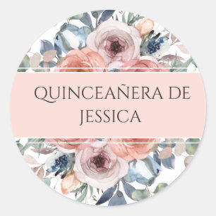Español, Quinceañera, Sello para sobres/Favor Flor