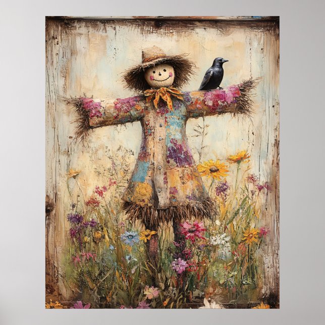 Espantapájaros Colorido Arte Popular con Flores Si (Frente)