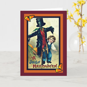Espantapájaros con tarjeta de Halloween vintage co