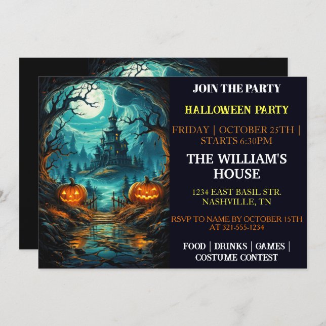 Espantosas invitaciones para fiestas Manor Hallowe (Anverso / Reverso)