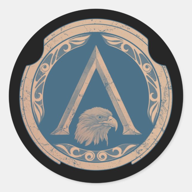 Espartano Águila Griego Escudo Pegatina redondo cl (Anverso)