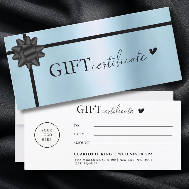 Especialmente para el cliente, Certificado de rega (Customer specific, Logo, Salon, Blue-Black, Ribbon, Business Gift Certificate.)