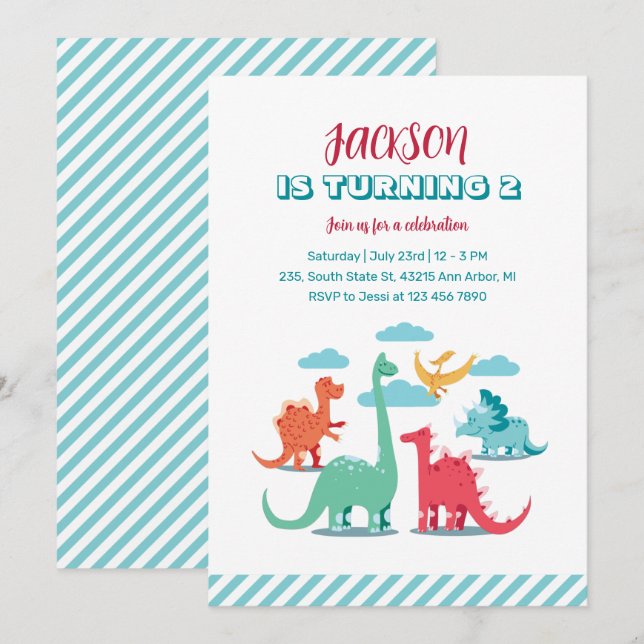 Especie de Dinosaurios Invitación de cumpleaños Ju (Anverso / Reverso)