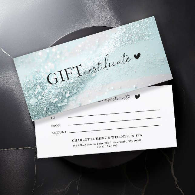Específico del cliente, vislumbrador de menta, neg (Customer specific, trendy, mint-silver, glitter, business gift certificate.)