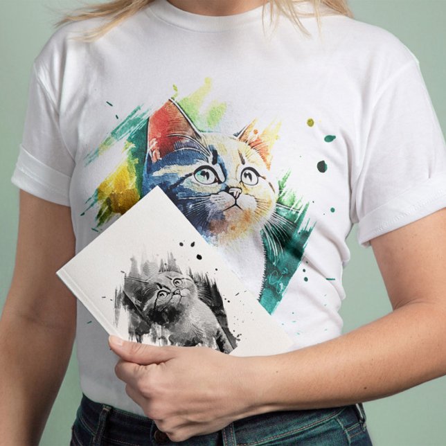 Espectacular acuarela Retrato de gato camiseta (Subido por el creador)