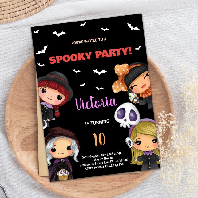 Espectacular Fiesta Black Halloween Invitaciones d (Spooky Party Black Halloween Birthday Invitations)