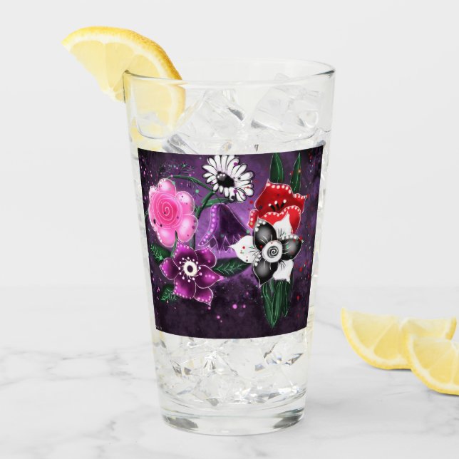 Espectacular floral morado negro rosado margarita  (Anverso (hielo))