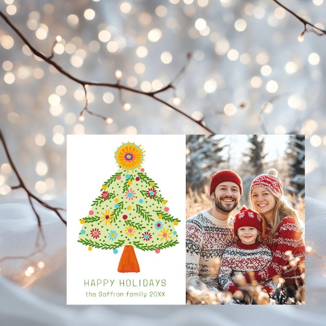 Espectacular PERSONALIZADO de árbol de Navidad pop (Whimsical Folk Christmas Tree CUSTOM PHOTO Holiday Card
)