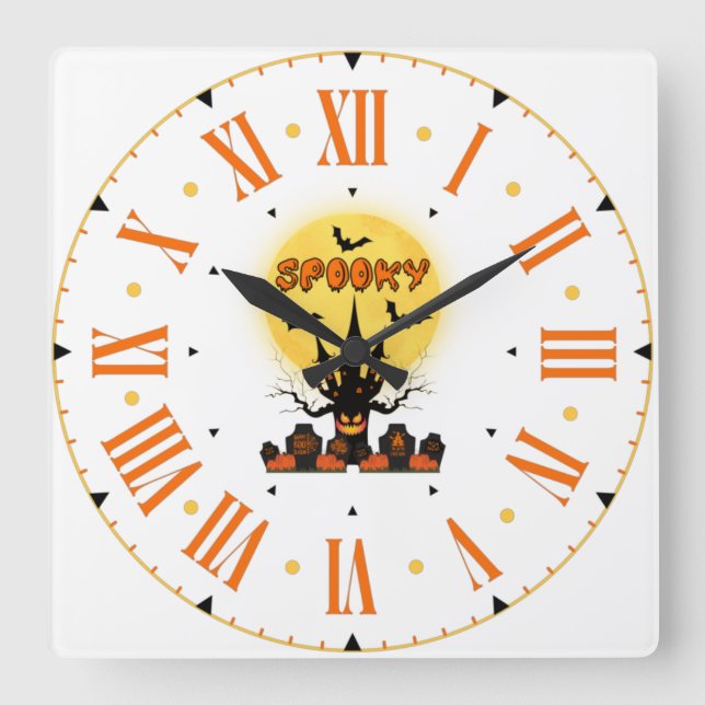 Espectacular reloj de pared cuadrado de Halloween  (Anverso)