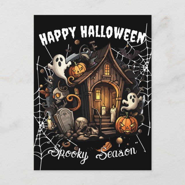 🎃 Espectacular tarjeta postal de la casa embrujad (Anverso)