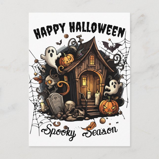🎃 Espectacular tarjeta postal de la casa embrujad (Anverso)