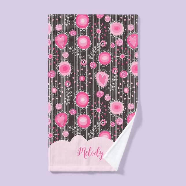 Espectaculares corazones grises rosados y florales (Toalla de mano)