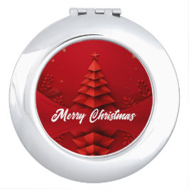 Espejo Compacto Árbol de Navidad de Papel Fondo Rojo