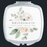 Espejo Compacto Boda de la dama de honor con flores de rosa blanca<br><div class="desc">Las rosas blancas blandas y las hojas verdes de salvia crean una hermosa pantalla floral en la parte delantera de este compacto. La dama de honor está escrita a través de ella. Hay una línea de texto debajo para que la personalizes. Este regalo de dama de honor forma parte de...</div>
