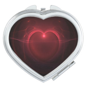 Espejo Compacto Corazón encendido rojo sobre ilustraciones negras